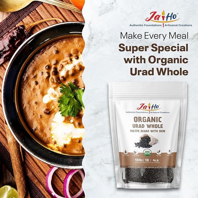 Jai Ho Certified Organic Kabuli Chana Garbanzo Beans 4 lb | Chickpeas Lentils | Indian Kabuli Chole Chana | USDA Organic | Non-GMO | Chemical-Free | Premium Quality Kosher (4 Pound, Urad Whole (With Skin))