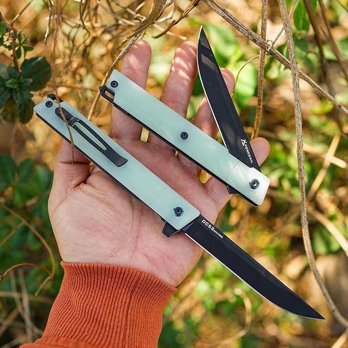 Flipper Pocket Folding Knife,DC53 Steel Blade and G10 Handle. With pocket clip and glass breaker,men's pocket knife hiking trip EDC tool Knife (Natural G10 Handle-D)
