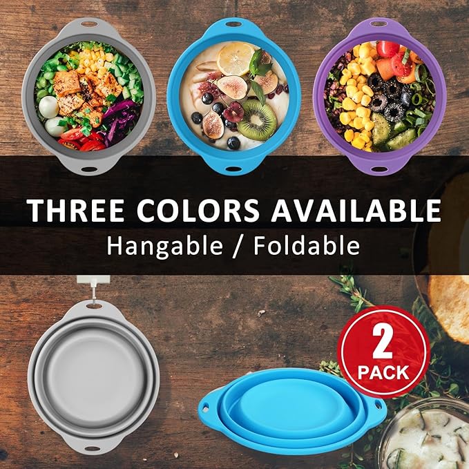 Collapsible Mixing Bowl 2 Pack Camping Bowl Outdoor Hiking Travel 61 oz Collapsible Bowl for Storage and Mixing Food-Grade Silicone Food Storage Container(Purple)