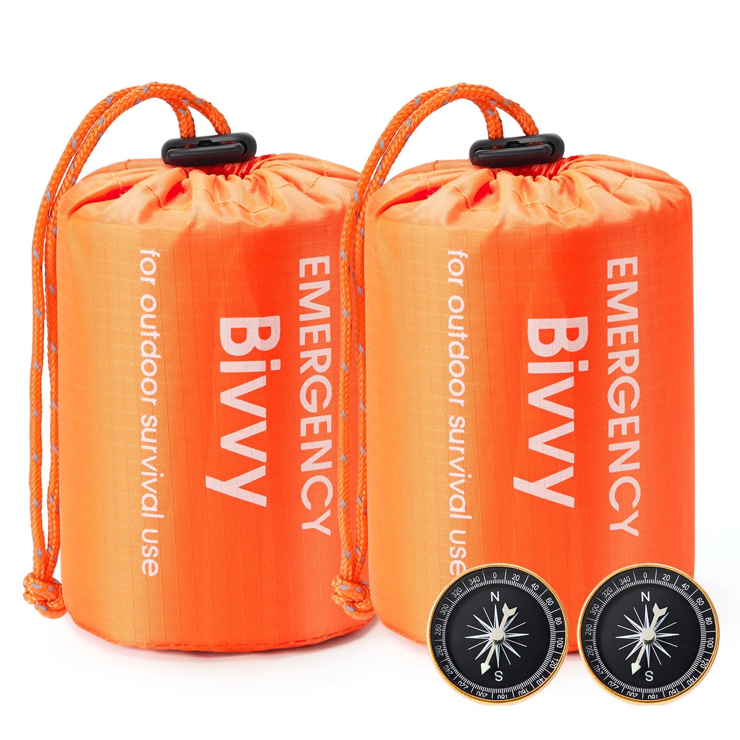 Esky Emergency Sleeping Bag with Compass, 2 Pack Emergency Blankets Portable Bivy Sack, Waterproof