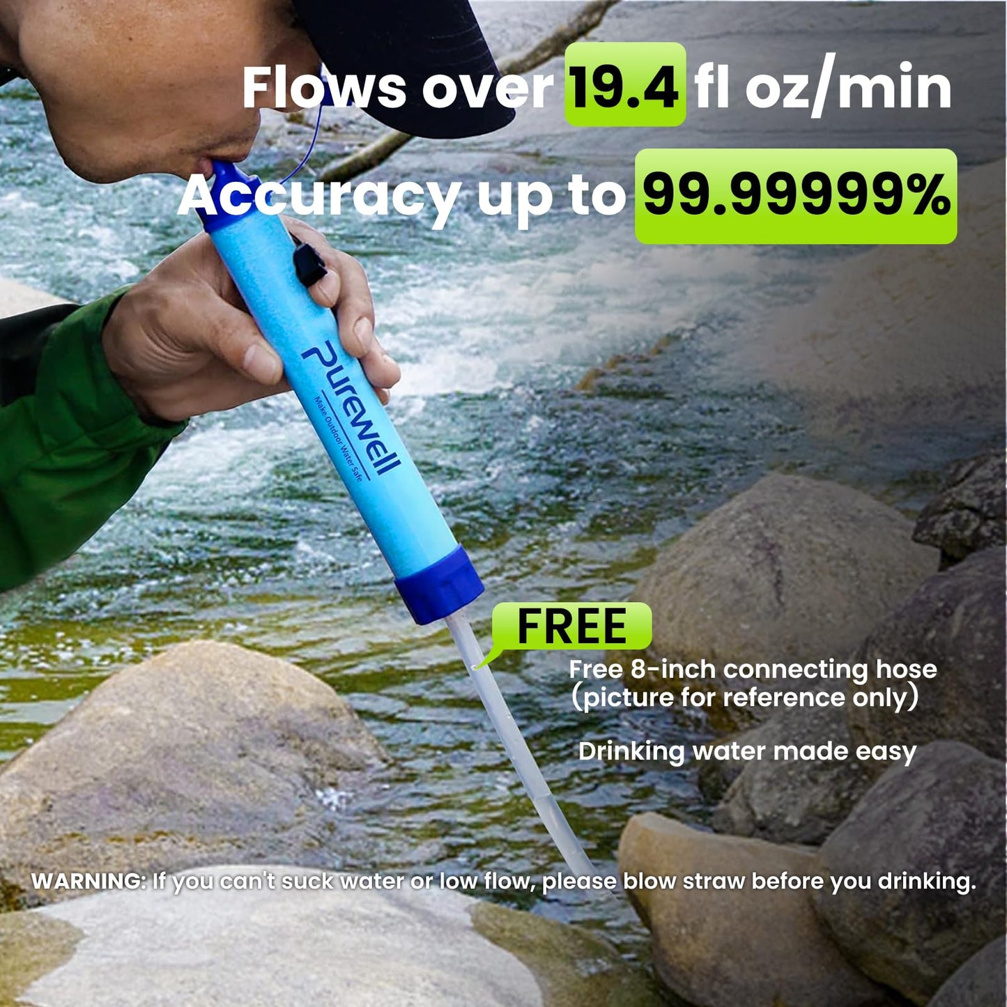 Purewell Outdoor Water Filter Personal Water Filtration Straw Emergency Survival Gear Water
