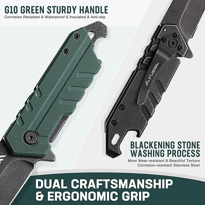 FLISSA Folding Knife, 4" Small Pocket Knife with Bottle Opener and Slotted Screwdriver, Dual Craftsman Handle, EDC Pocket Knife for Hunting, Survival, Camping and Outdoor Activities