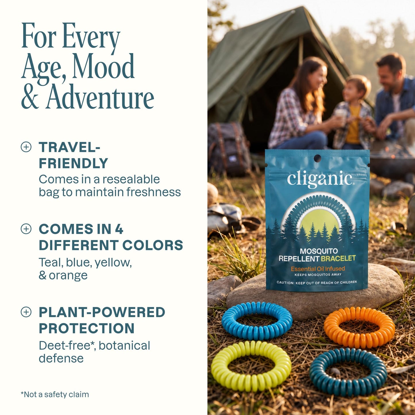 Cliganic 10 Pack Mosquito Repellent Bracelets for Adults & Kids - Natural DEET-Free Bands