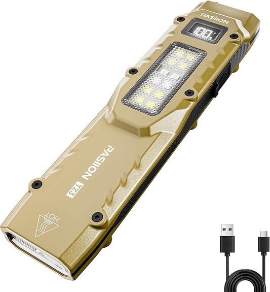 EDC Tactical Flashlight, Flat Flashlights Rechargeable,Dual-Switches LED Small Flashlight with Digital Display,Stainless Steel 8 Modes Pocket Flash Light for Home, Camping,and Emergency Use