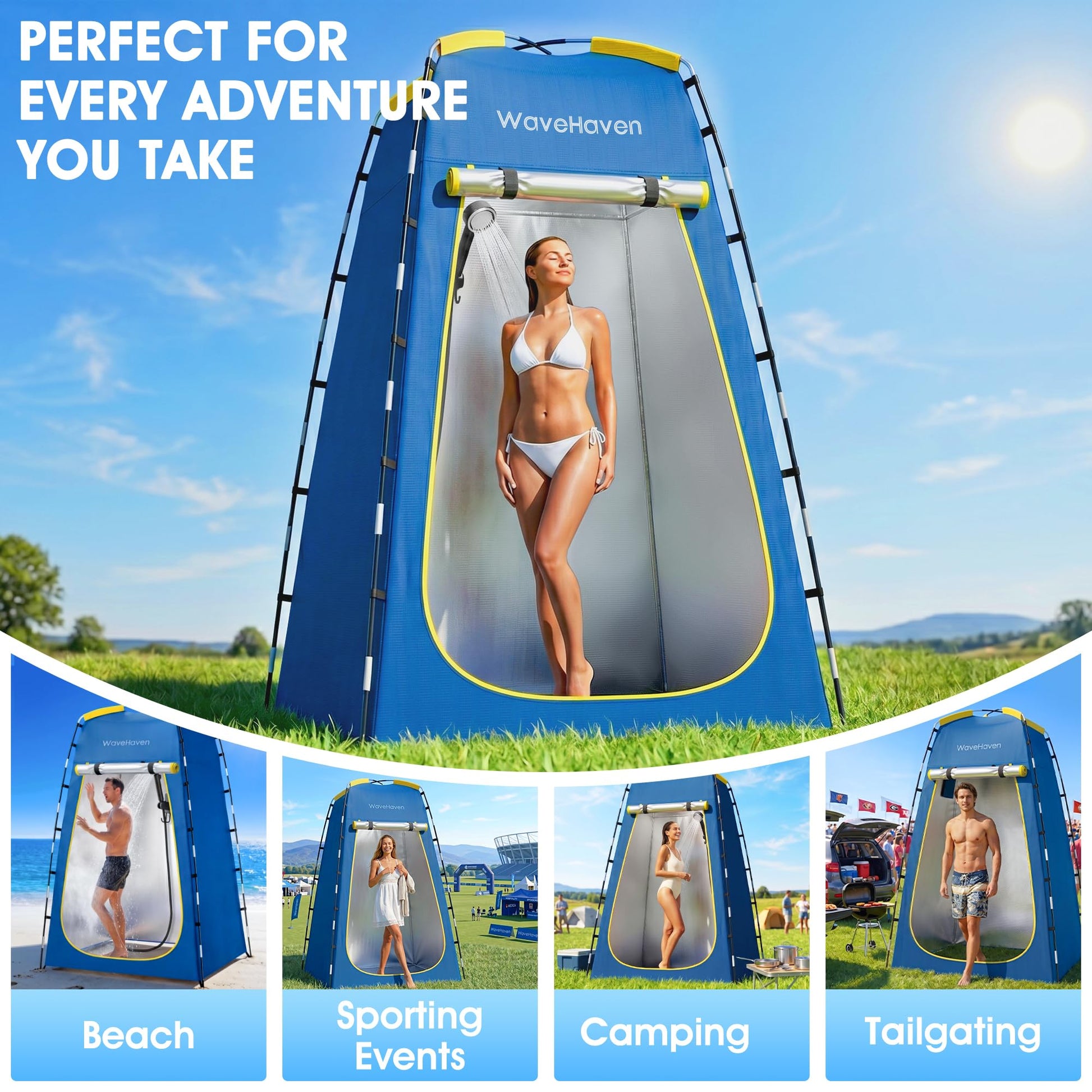 WaveHaven Portable Camping Shower, Portable Shower with Tent, 8000mAh Rechargeable Camp Shower Pump