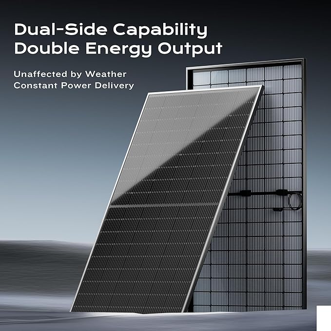 EPOCH 400W Bifacial Solar Panels,N-Type Class A 12/24 Volt Monocrystalline Solar Panel, High-Efficiency Waterproof Solar Module for RV Camping, Boat, Marine,Off-Grid