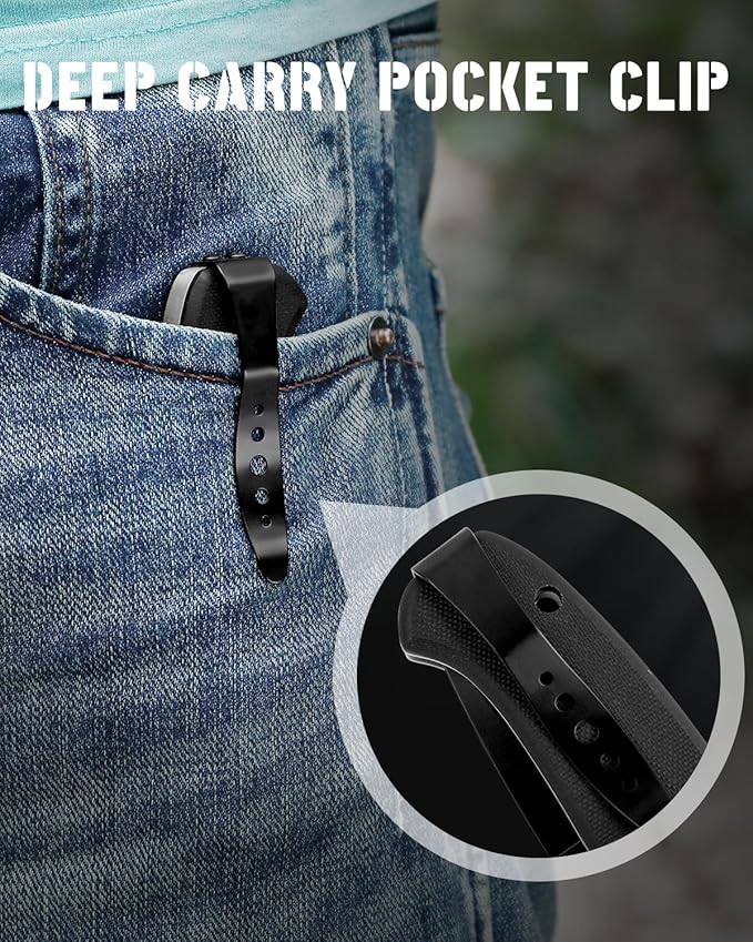 Folding Pocket Knife with Clip, 3.58" 8Cr13MoV Steel Drop Point Blade with G10 Handle, Liner Lock Pocket Knives for Men Outdoor Camping Hunting Hiking Survival Pocketknife