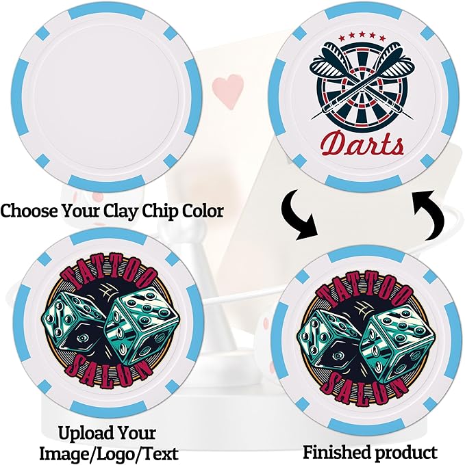 Custom Clay Poker Chips, 11.5Gram Personalized Poker Chips with Full Color Logo,Casino-Grade Monte Carlo Style Chips, Event Tokens for Texas Hold’em, Blackjack, Card Nights, Pack of 50