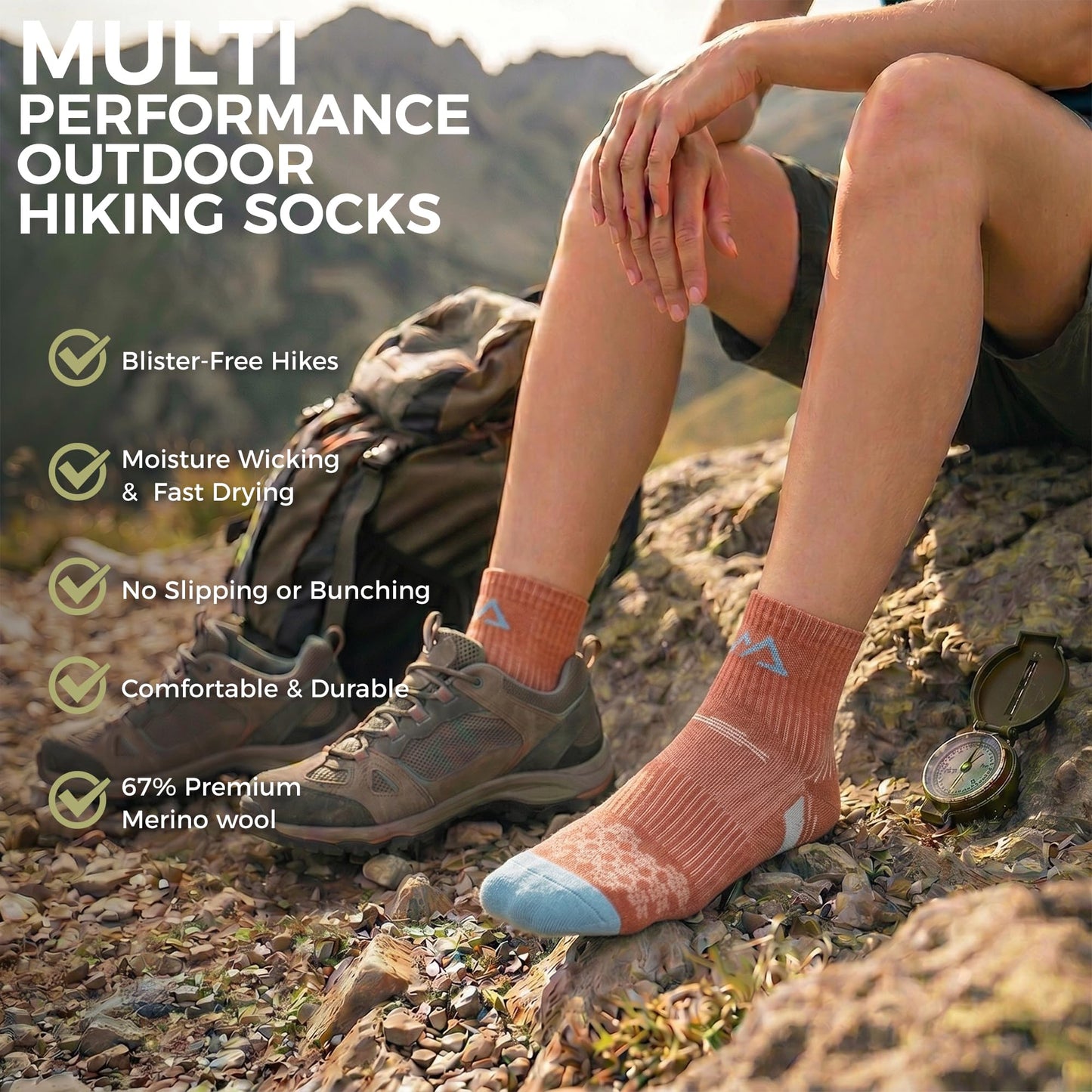 innotree Merino Wool Hiking Socks for Women Quarter Ankle Socks Thermal Warm Cushion Moisture