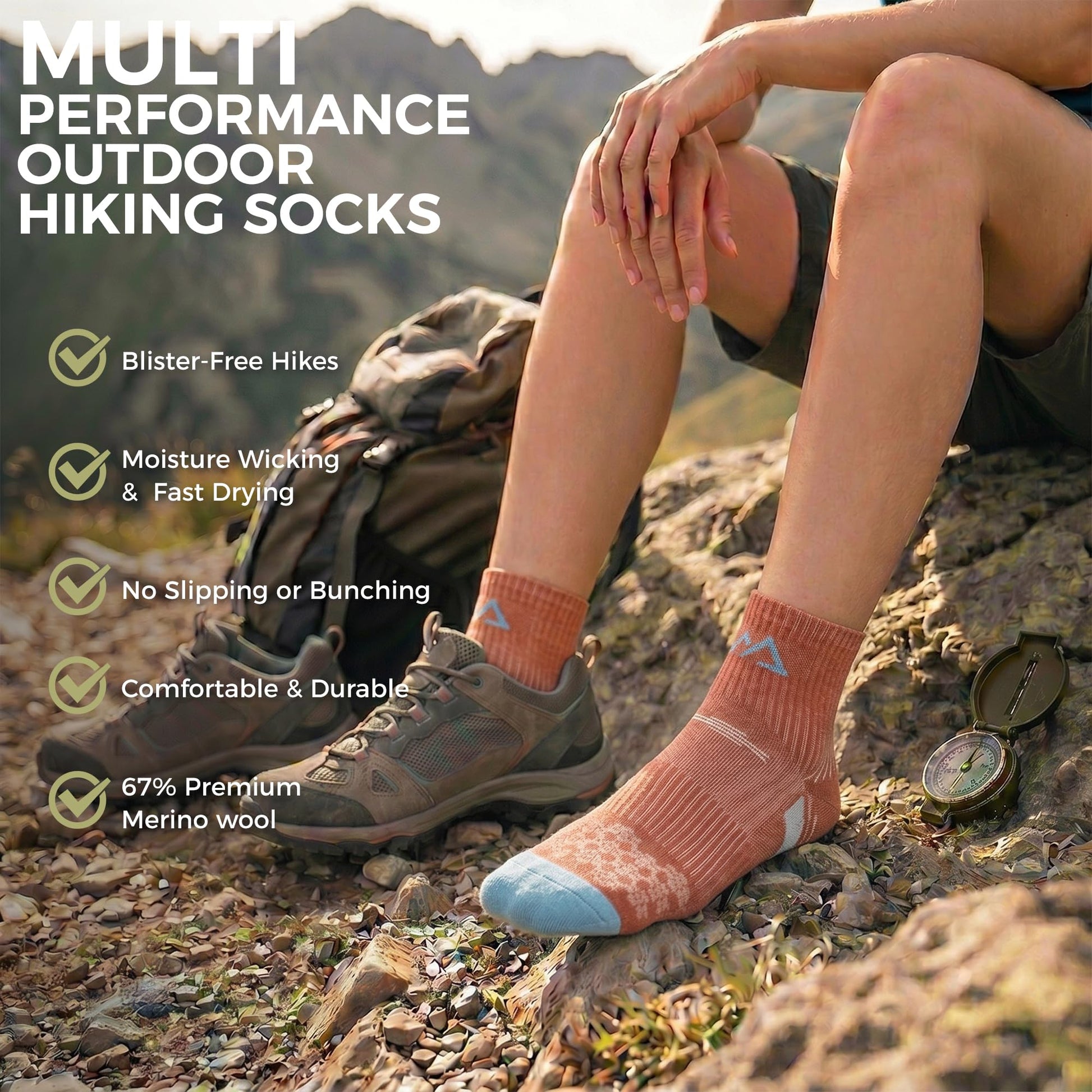 innotree Merino Wool Hiking Socks for Women Quarter Ankle Socks Thermal Warm Cushion Moisture