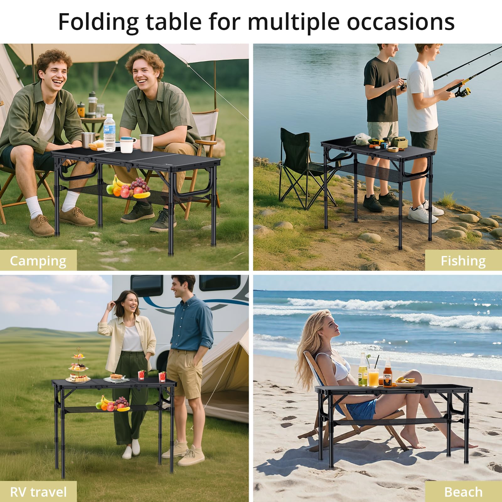 Anbte Folding Camping Table with Storage Net, 3ft Portable Table, 35" x 16"