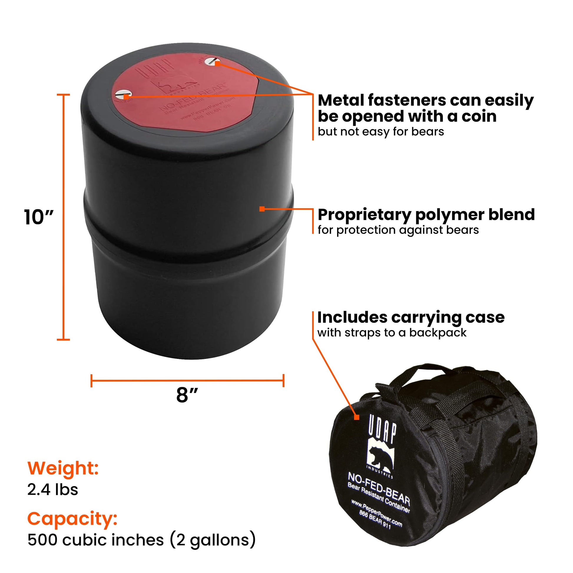 NO-FED-BEAR UDAP Bear Resistant Canister, Hiking Camping Backpacking Hunting Food Storage Container