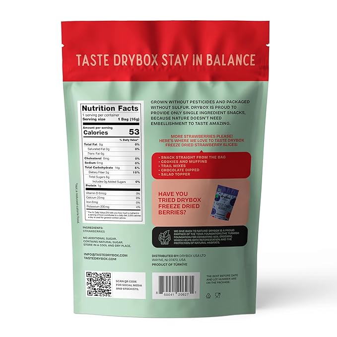 Drybox Freeze Dried Strawberries Sliced | 100% Natural Fruit | Freeze Dried Strawberry Source | No Sugar & Additives | Healthy Snack & Topping for Beverages or Recipes | Non-GMO, Vegan, Gluten Free, 0.56 oz 1 pack