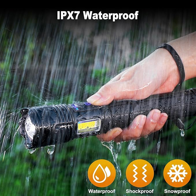Rechargeable Flashlights 90000 High Lumen, 10000 ɱAh ?ATTERY LED Flashlight with Cob-Light for Home, Super Bright Flash Light 7 Modes, IPX7 Waterproof for Outdoor Camping