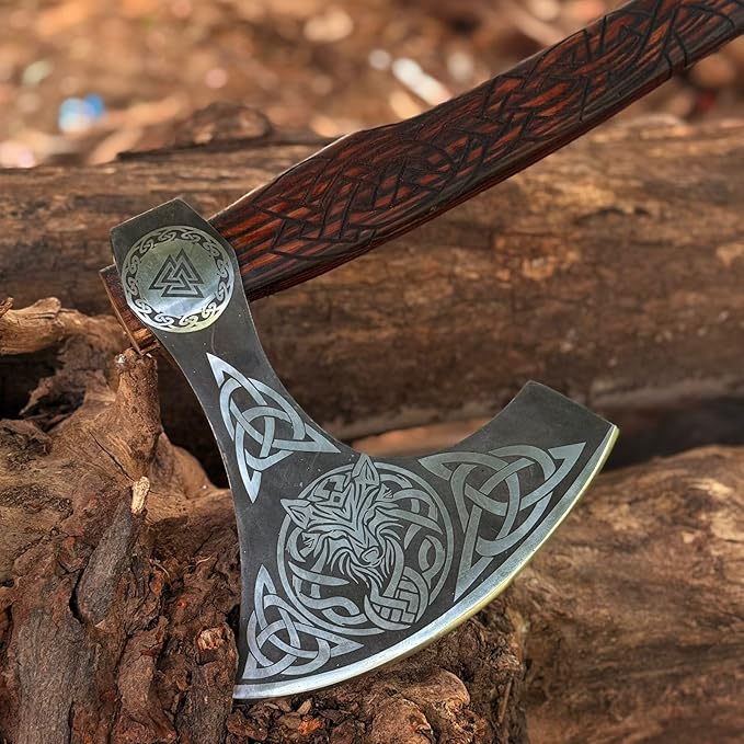 [MDM King Tools] Custom Handmade Viking Axe Medieval Ax with Viking Gift, Hand Axes, Viking Gifts for Men, Camping Tomahawk, Bearded, Ragnar Axe with Leather Sheath (Viking Ax)