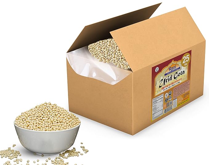 Rani Urid/Urad Gota White (Matpe Beans Skinless) Indian Lentils 400oz (25lbs) 11.36kg Bulk Box ~ All Natural | Gluten Friendly | Non-GMO | Kosher | Vegan | Indian Origin