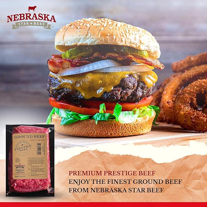 Nebraska Star Beef Angus Ground Beef (10-1lb packages) -Prestige, ground beef, frozen hamburger, hamburger patties, frozen burger, ground beef 80/20