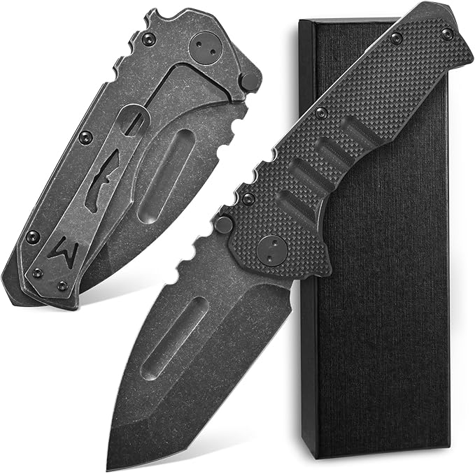 Ccanku C1137 Folding Knife, D2 Blade G10&Steel Handle EDC Tool Knife for Outdoor Camping Hiking Fishing(Black)