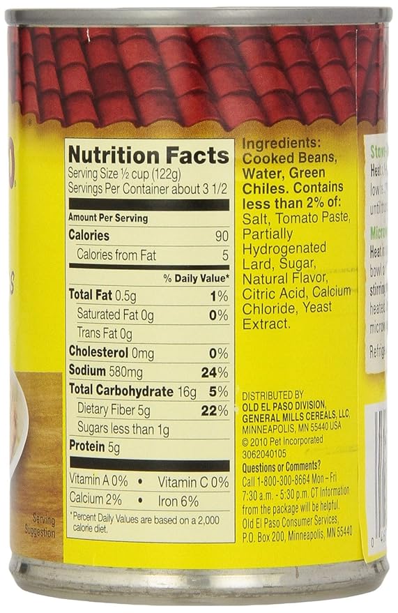 Old El Paso Green Chiles Refried Beans, 16 oz. (Pack of 12)