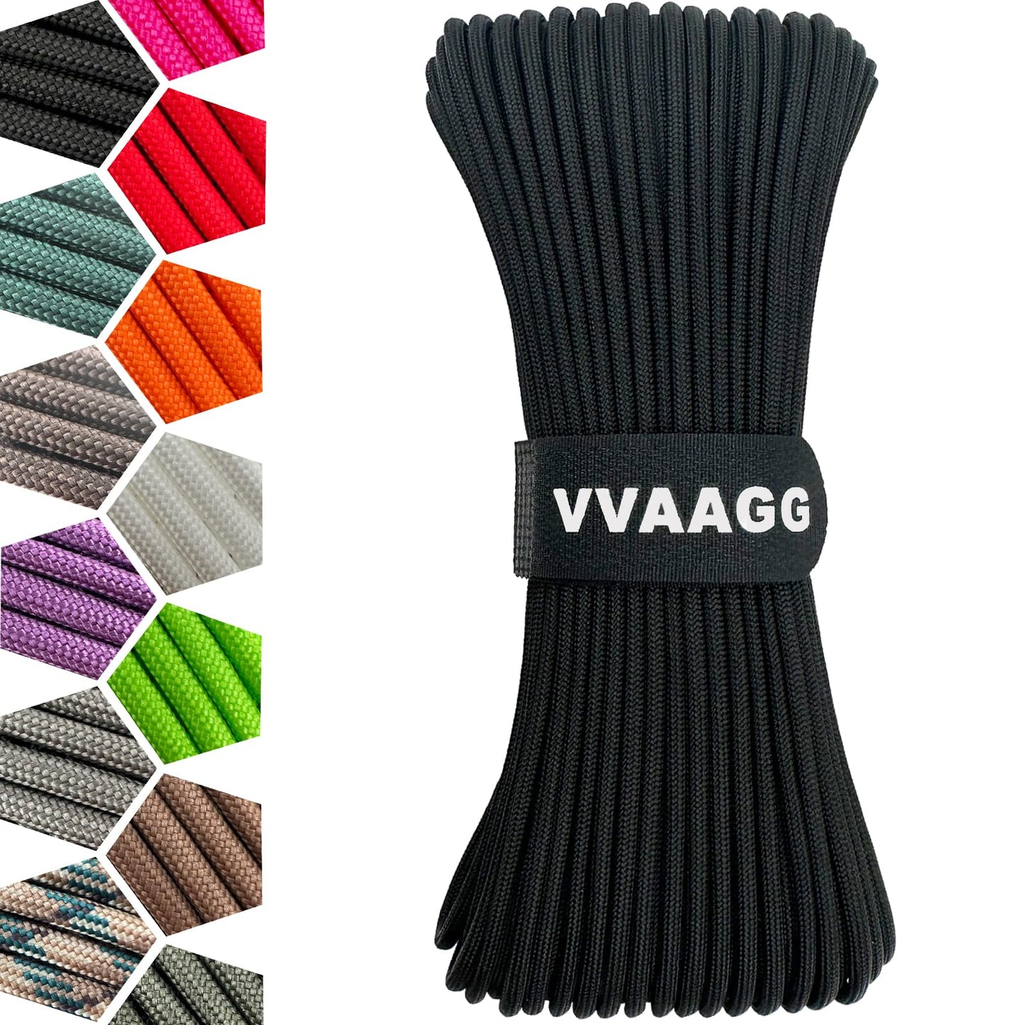 VVAAGG 1000 Black Paracord Rope 100FT Utility Nylon Heavy Duty 12 Strand Parachute Cord for