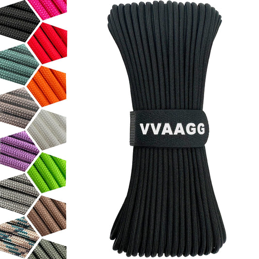 VVAAGG 1000 Black Paracord Rope 100FT Utility Nylon Heavy Duty 12 Strand Parachute Cord for