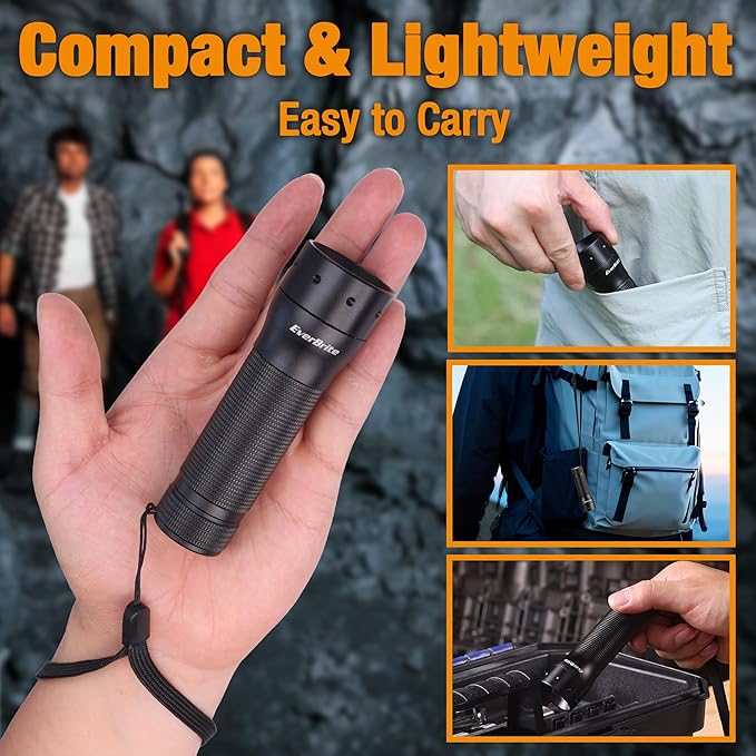 EverBrite Mini LED Flashlight, Zoomable High Lumens 350LM, 3 Modes, 3AAA Batteries Included, Compact Handheld Flash Light for Camping, Emergency, Home ??Black