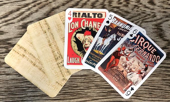 Retro Circus Playing Cards (Poker Deck 55 Cards All Different) Vintage Circus Clowns Animals Hymnast Athlete Vintage Barnes Circus Poster