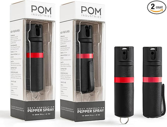 POM Pepper Spray Combo Pack Clip & Keychain - Maximum Strength OC Spray Self Defense- Tactical