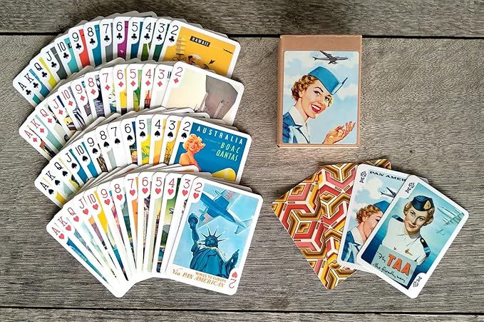 Aviation Vintage Posters Playing Cards (Poker Deck 54 Cards All Different) Vintage Retro Travel Posters Avia Plane Stewardess