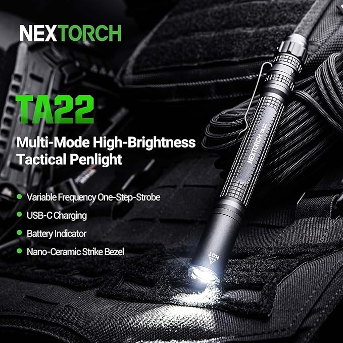 NEXTORCH TA22 Tactical EDC Flashlight Penlight Rechargeable Pen Flashlight, 850 Lumens, Waterproof & Impact-Resistant with Multi-Mode Options, Perfect for Law Enforcement & Tactical Applications