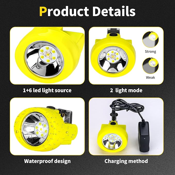 Rechargeable LED Mining Light, Underground Miner Headlamp with Waterproof & Explosion-Proof Design, Super Bright Cap Lamp for Coal Mining, Coon Hunting, Camping, Fishing, Hiking, Outdoor Work