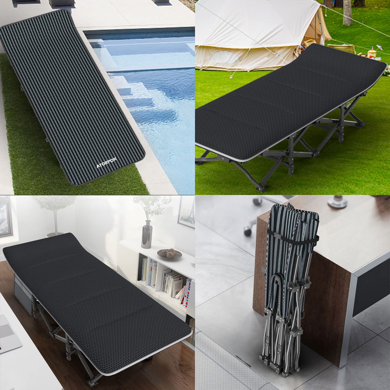 ATORPOK Camping Cot for Adults with Cushion, Tent Folding Cot for Sleeping