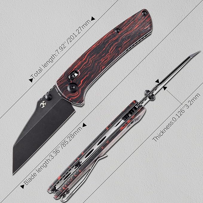 KANSEPT Main Street Pocket Folding Knife, 3.36''Black 154CM Sharp Blade,Black and Red G-Mascus Handle with Axis Lock and Thumb Stud, Perfect Clip for Camping Hiking Fishing Gift Everyday Carry T1015v5