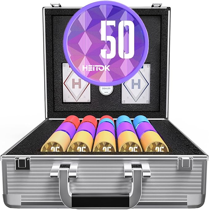 600-Piece Casino Poker Chip Set with Denominations, 11.5g Weighted Chips, 2 Decks, Compact Aluminum Case for Texas Hold'em, Blackjack