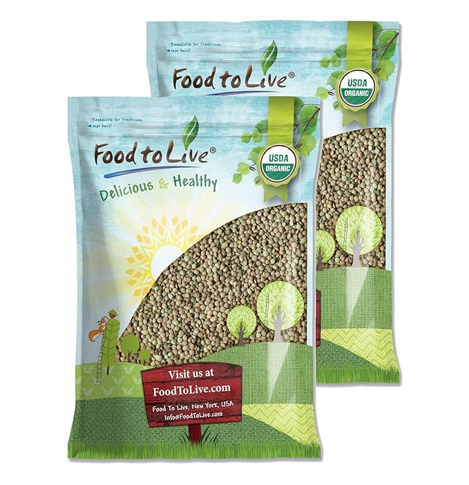 Food to Live Organic Whole Green Lentils, 25 Pounds ??Non-GMO, Dried Raw Beans, Sproutable, Vegan, Kosher, Bulk. High in Folate, Dietary Fiber, Protein. No Soaking Required. Great for Veggie Burgers.