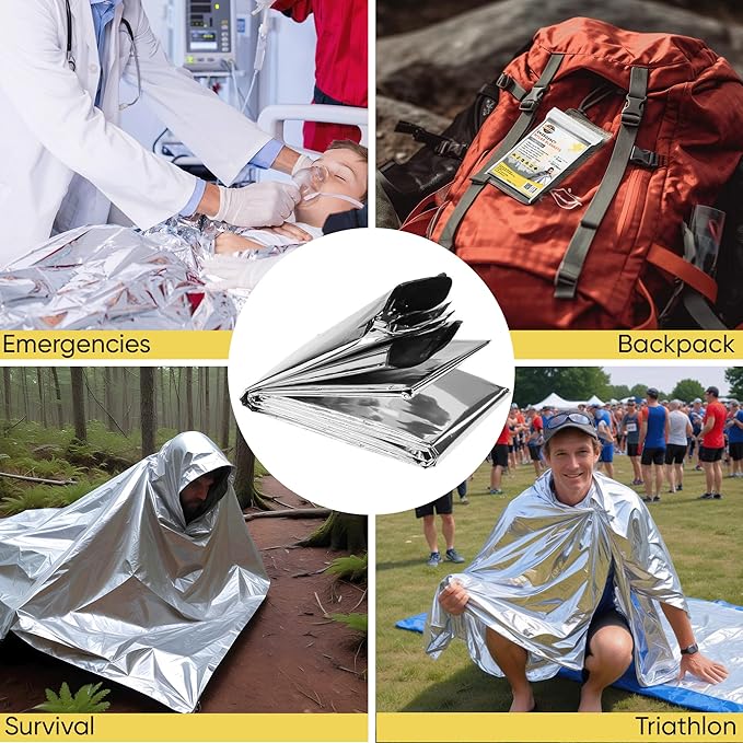 Emergency Mylar Blankets 130 * 210 Cm Large Reusable Thermal Space Blanket Survival Rescue Insulating Reflective foil kit Outdoors Hiking Camping Blanket First Aid Car Emergency Kit Pack of 50