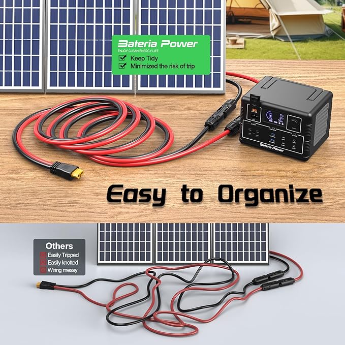 Bateria Power Solar to XT60 Charge Extension Cable with Solar Connectors Caps, Combined Wire Solar Connector to XT60 Adapter Cable for Solar Panel to Battery RV Power Station Generator 12AWG 50FT