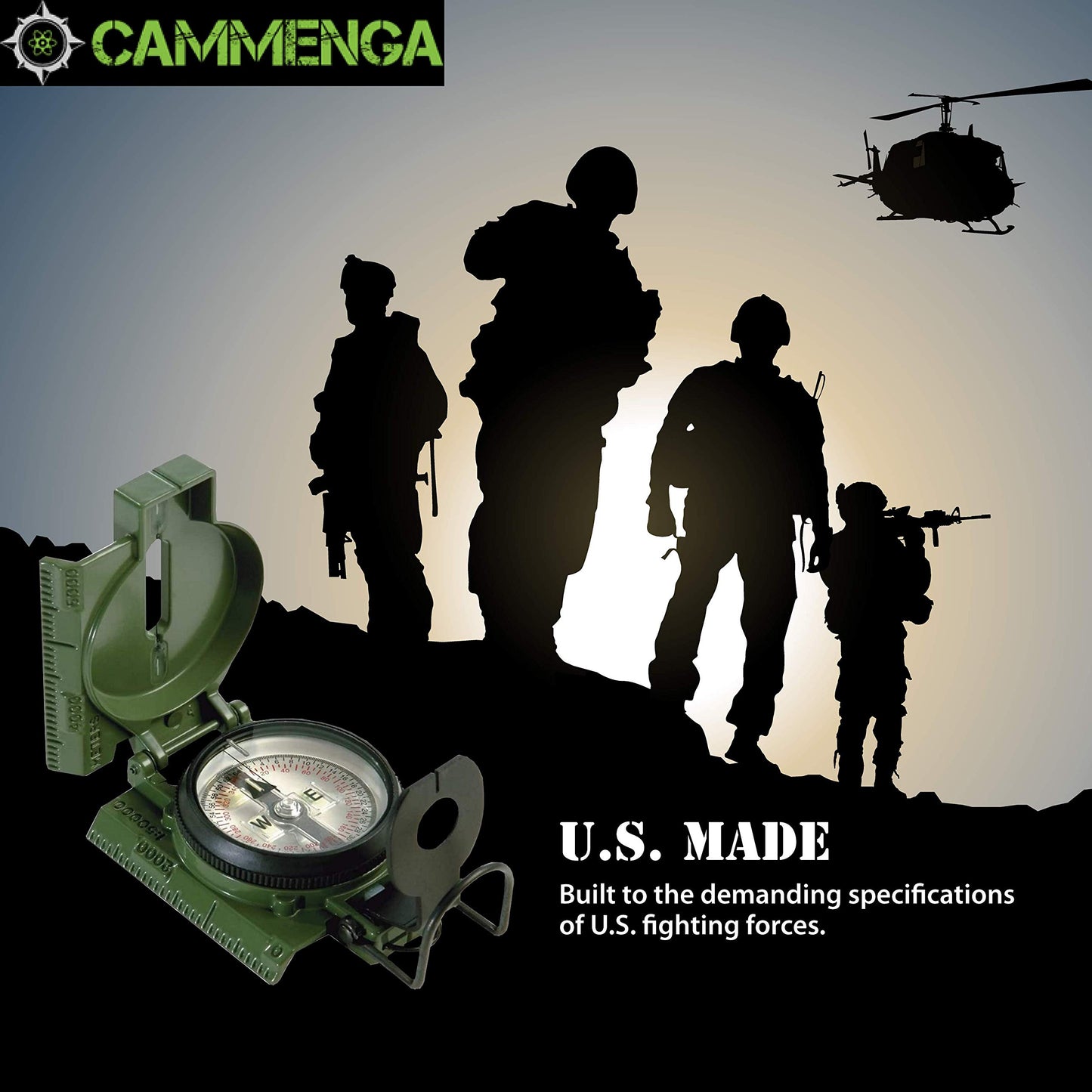 Cammenga Military Grade Phosphorescent Lensatic Compass, Made in USA