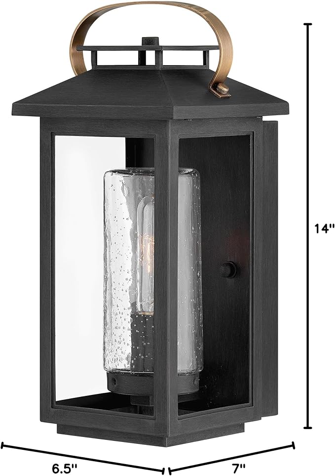 Hinkley Atwater Medium Wall Mount Outdoor Lantern - Composite, Clear Seedy Glass, Anti-Fade, LED Included - Black Finish