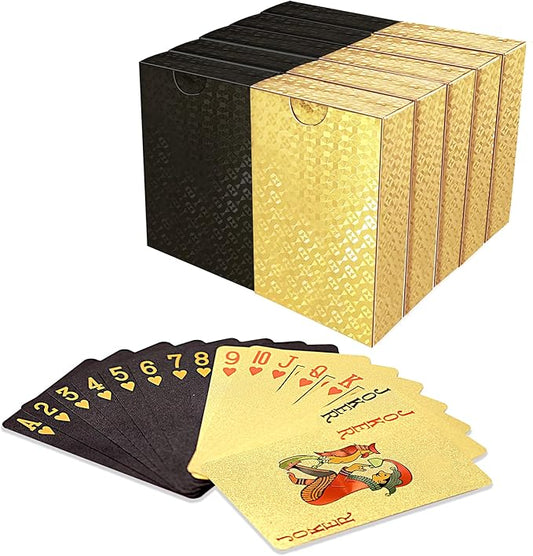 10 Packs Playing Card - 5 Black 5 Gold HD Waterproof Plastic 54 Cards Standard Index Poker of Cards for Family Party