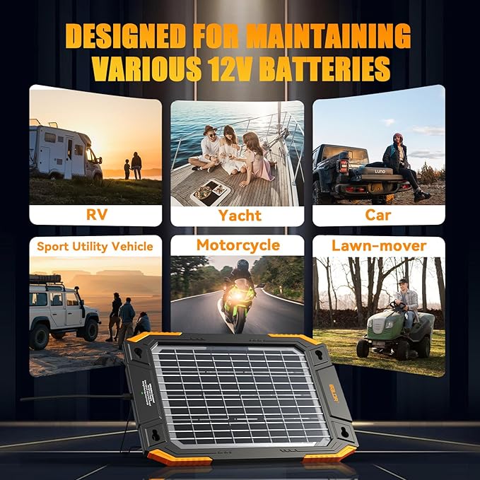BALDR Solar Car Battery Charger, 12V 13W, MPPT Technology, IP67 Waterproof, Dual-Sided Power Battery Maintainer for Car, Boat, Lawn Mower, Trailer.