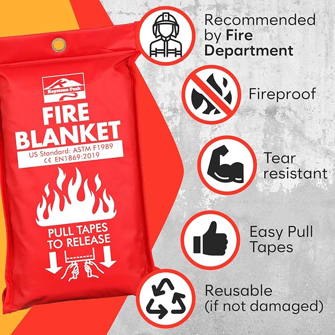 KP Emergency Fire Blanket - 4 Pack 40??x 40????Fire Suppression Blanket for Kitchen, Home & Emergency Use