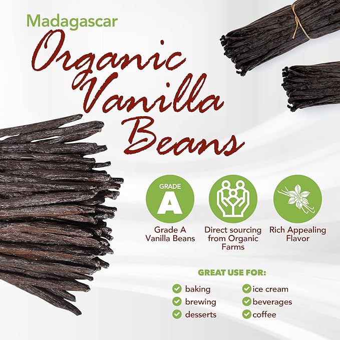 11 Madagascar Organic Vanilla Beans Grade A. Certified USDA Organic. ~6" by FITNCLEAN VANILLA for Cooking, Extract and Baking. Bourbon Fresh Gourmet NON-GMO Whole Pods