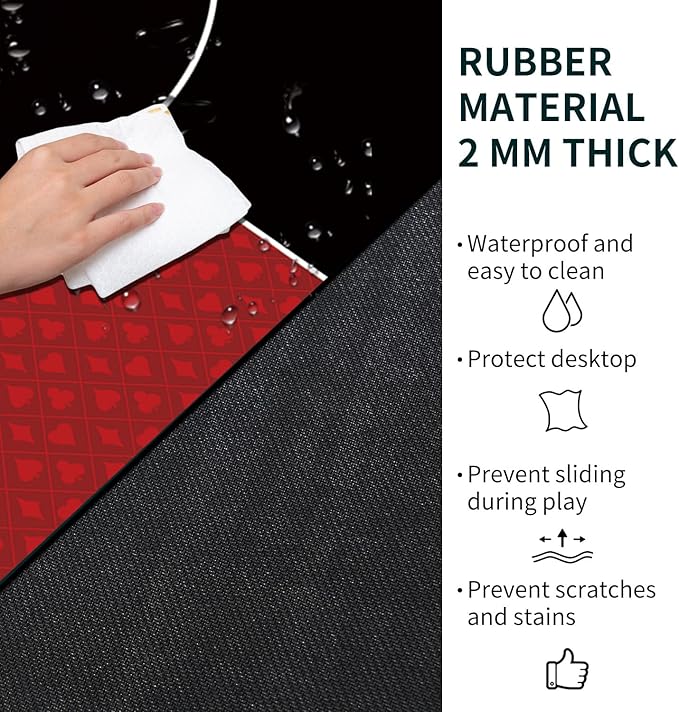 nuveti 24/31/39/47/55/63 inch Square Foldable 6-Player Texas Poker Card Tabletop Layout Portable Anti-Slip Rubber Board Game Mat Texas Hold'em Poker Mat for Family Game, Casino, Party