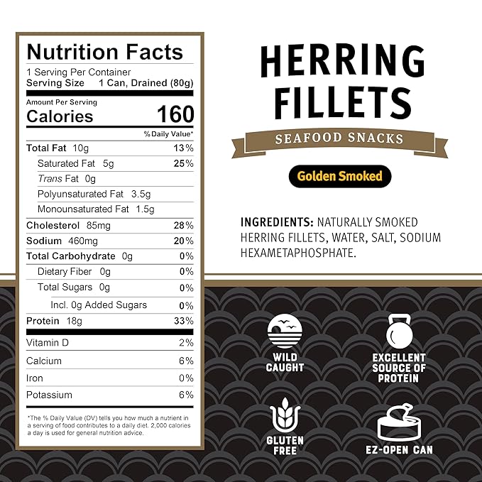 Brunswick Golden Smoked Herring Fillets, 3.25 oz Can - 18g Protein per Serving - Gluten Free, Keto Friendly - Great for Pasta & Seafood Recipes
