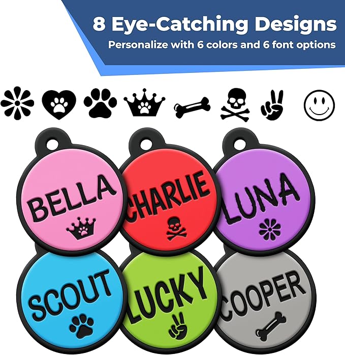 GoTags Silicone Dog Tags, Soundless Pet Tag, Personalized Silent Tag Engraved for Pets with Cute Custom Designs, for Dogs and Cats, (Round, Green)
