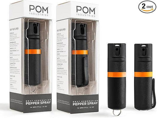 POM Pepper Spray Combo Pack Clip & Keychain - Maximum Strength OC Spray Self Defense- Tactical