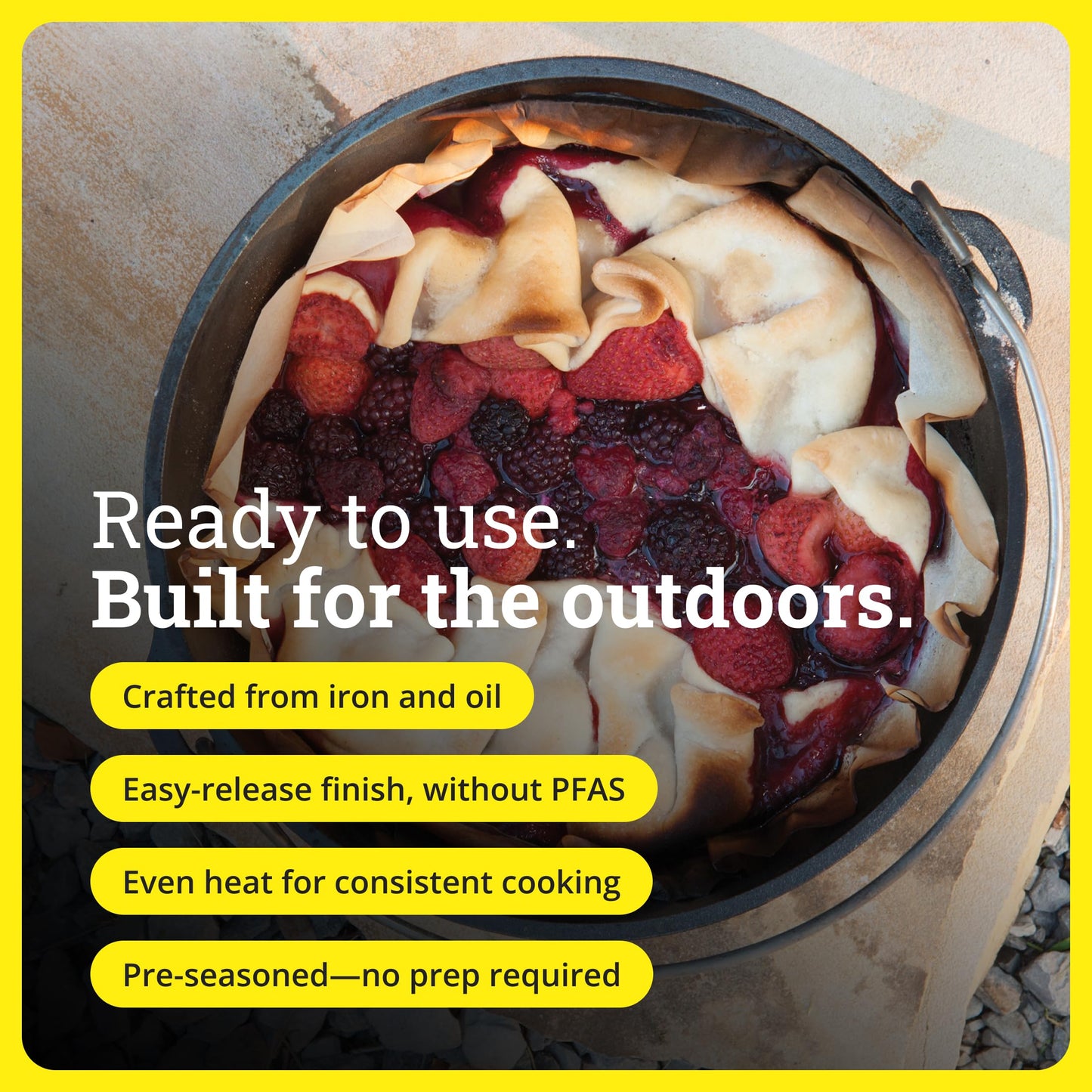 Lodge Seasoned Cast Iron Camp Dutch Oven with Lid - 4 Quart - Dual Handles - Seasoned Cast Iron