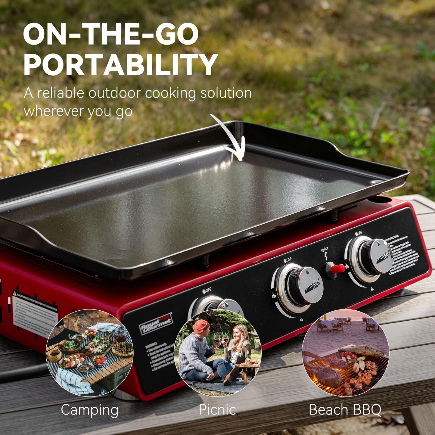 Royal Gourmet PD1301R 3-Burner Tabletop Propane Gas Griddle with Cover