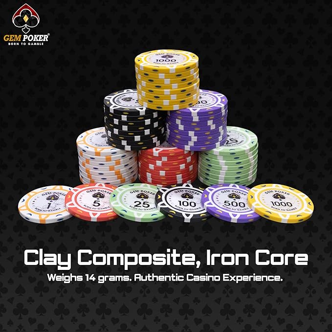Luna 14 Gram Clay Poker Chips Set for Texas Hold’em, 300PCS Numbered Chips, Features a High-end Carrying Case with Strong Eva Foam Inside and German Polycarbonate Shell